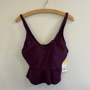 Kona Sol Women's Peplum Scoop Neck Cropped Tankini Top size (SMALL)